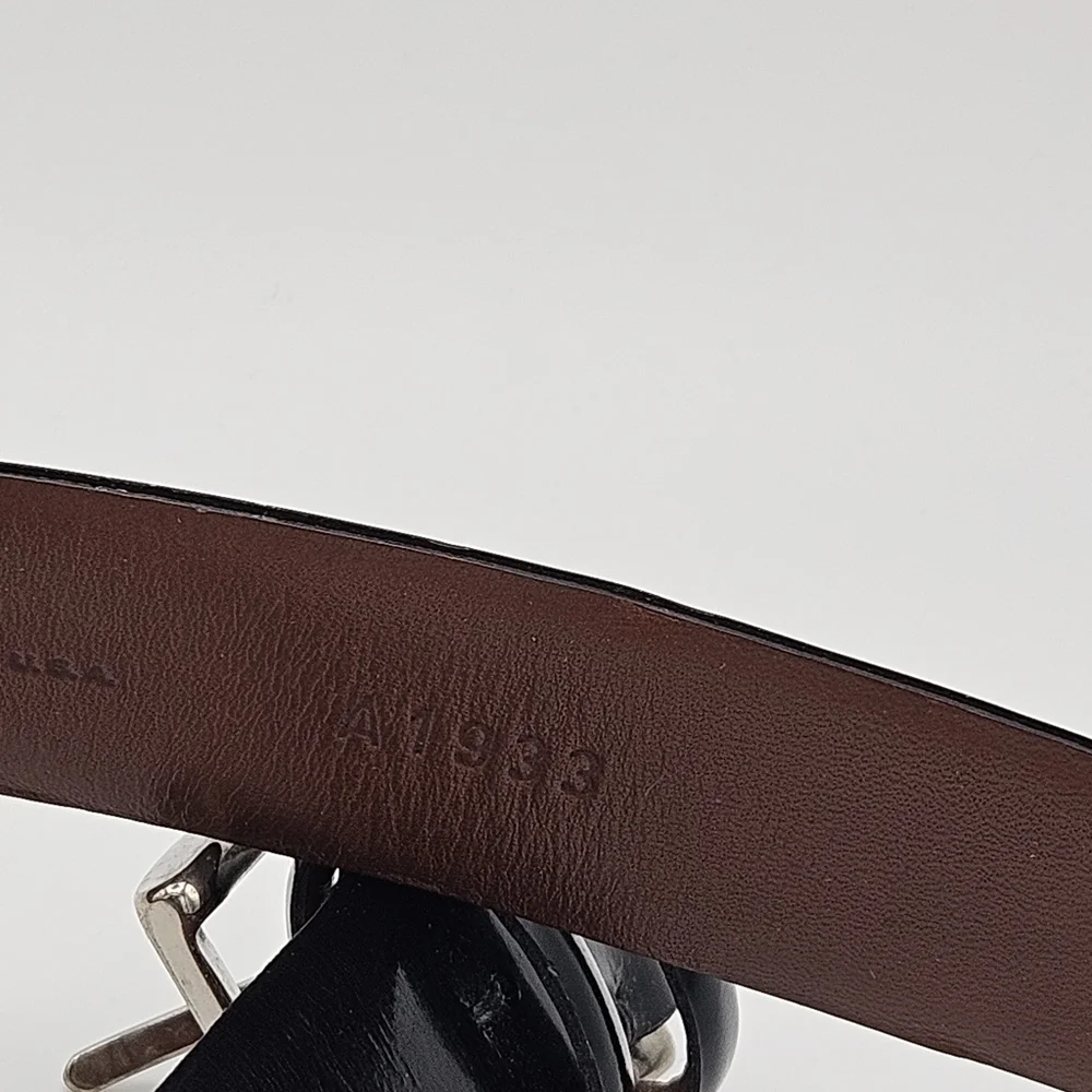 Cole Haan black leather belt with square silver tone buckle size 38